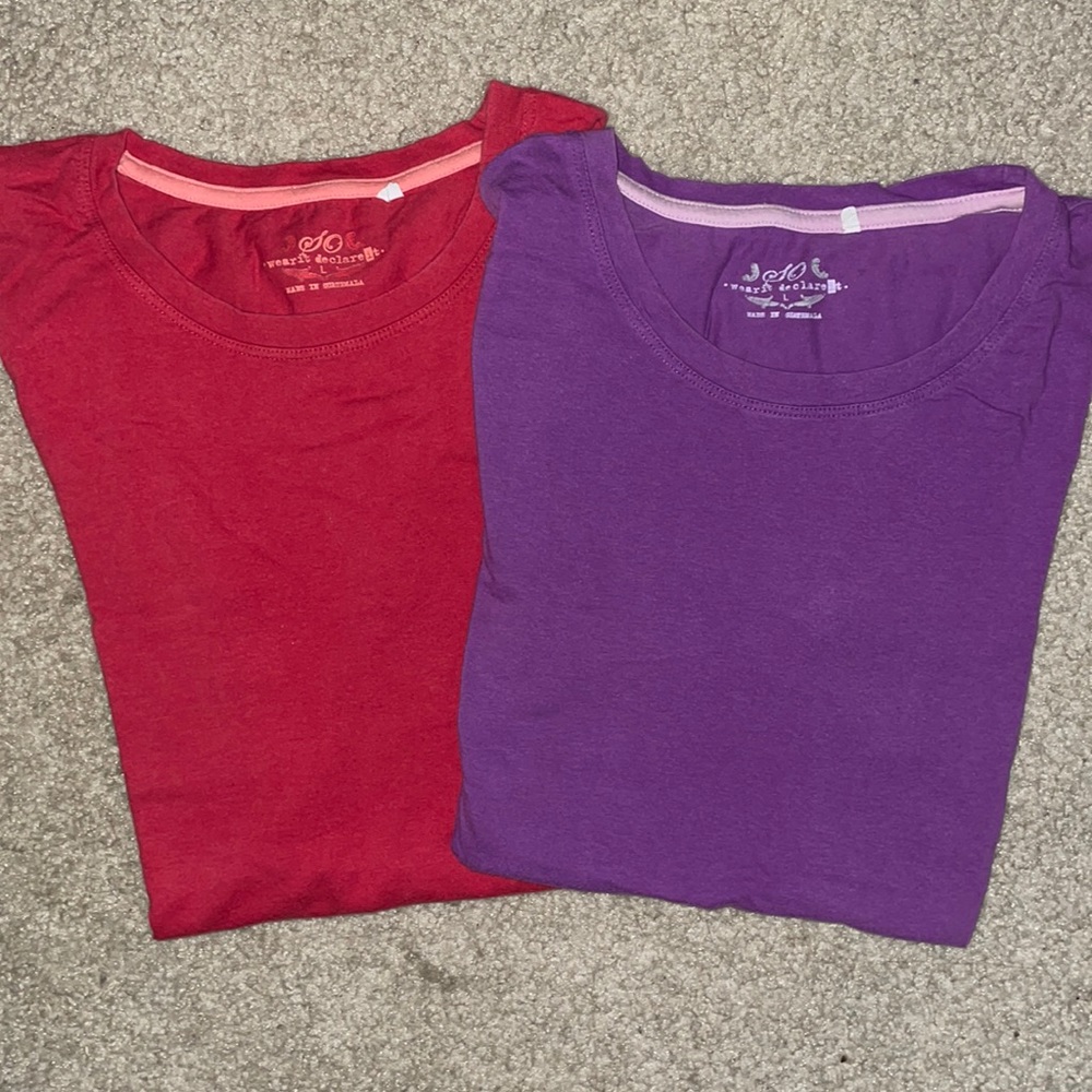 Bundle of Two T-Shirts, Red and Purple, Women’s Size Large, Great Condition!